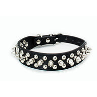 Dog Chain-Link PU Leather Collar with Metal Spikes