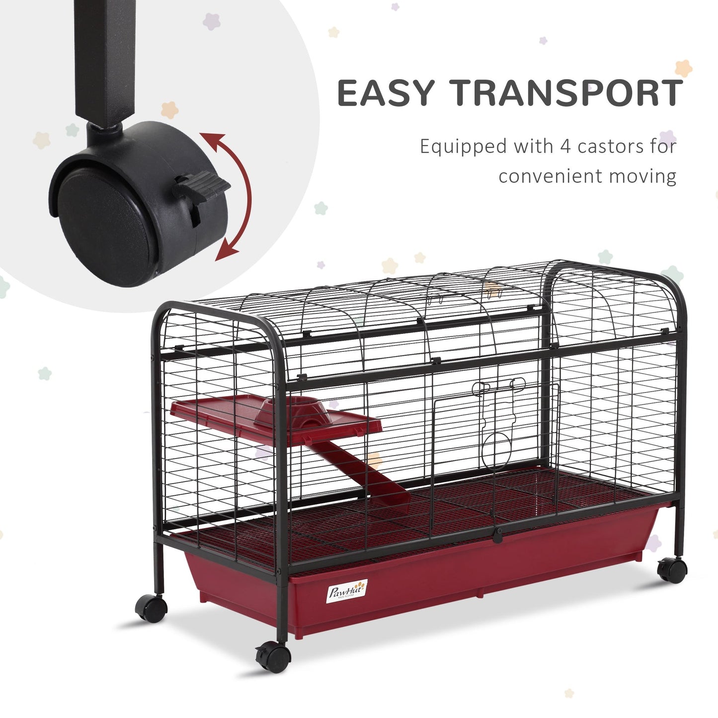 41" Metal Small Animal Cage with Feeder, Ramp & Rolling Wheels
