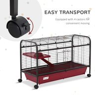41" Metal Small Animal Cage with Feeder, Ramp & Rolling Wheels