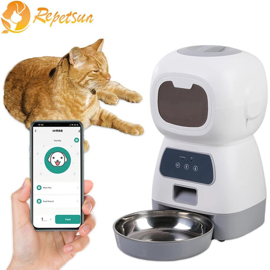 3.5L Automatic Pet Feeder For Cats WiFi Smart Swirl Slow Dog Feeder With Voice Recorder Large Capacity Timing Cat Food Dispenser - Asmota