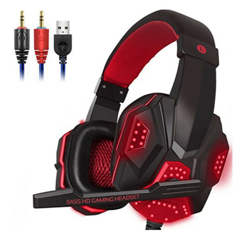 3.5mm Gaming Headset Mic LED Headphones - Asmota