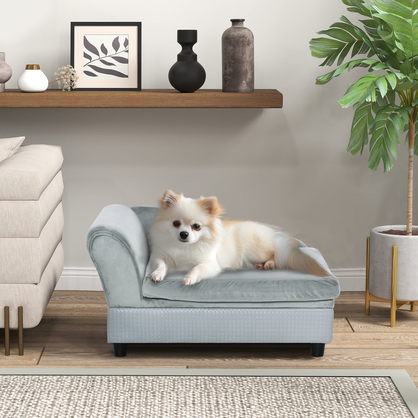 Luxury Small Dog Couch Bed with Hidden Storage & Foam Cushion