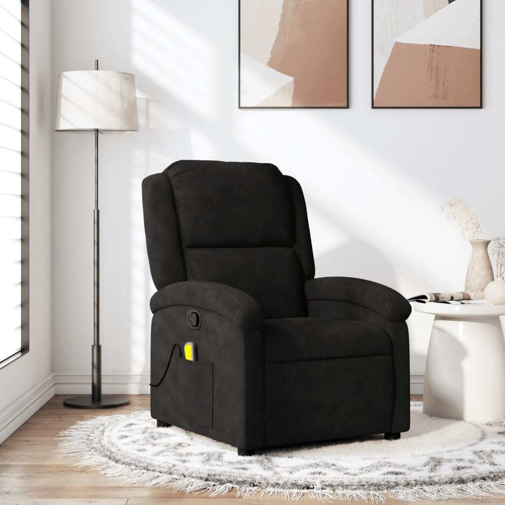 Massage Recliner Chair Black Velvet Single Adjustable Armrests