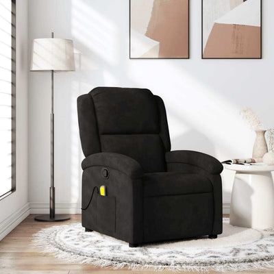 Massage Recliner Chair Black Velvet Single Adjustable Armrests