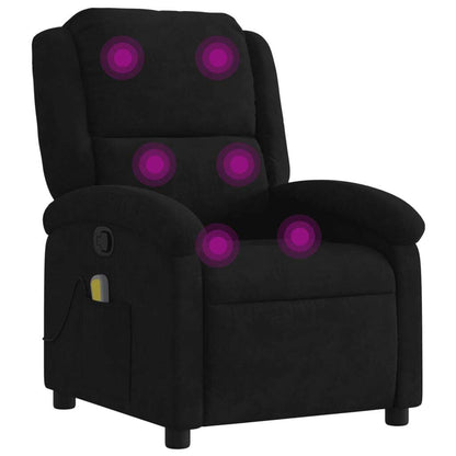 Massage Recliner Chair Black Velvet Single Adjustable Armrests