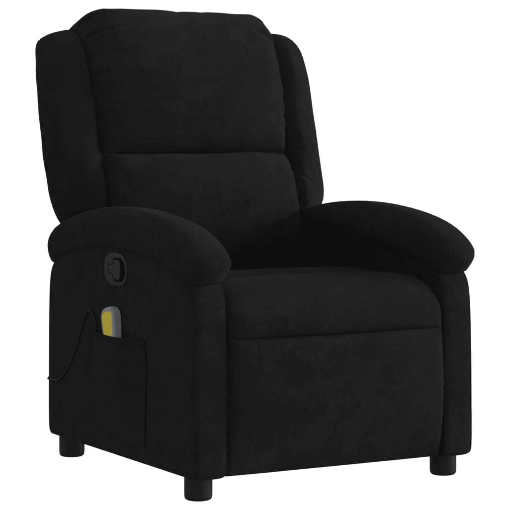 Massage Recliner Chair Black Velvet Single Adjustable Armrests