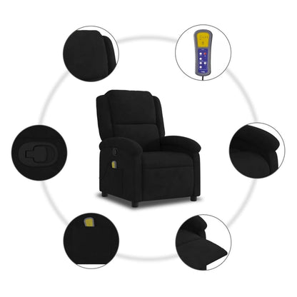 Massage Recliner Chair Black Velvet Single Adjustable Armrests
