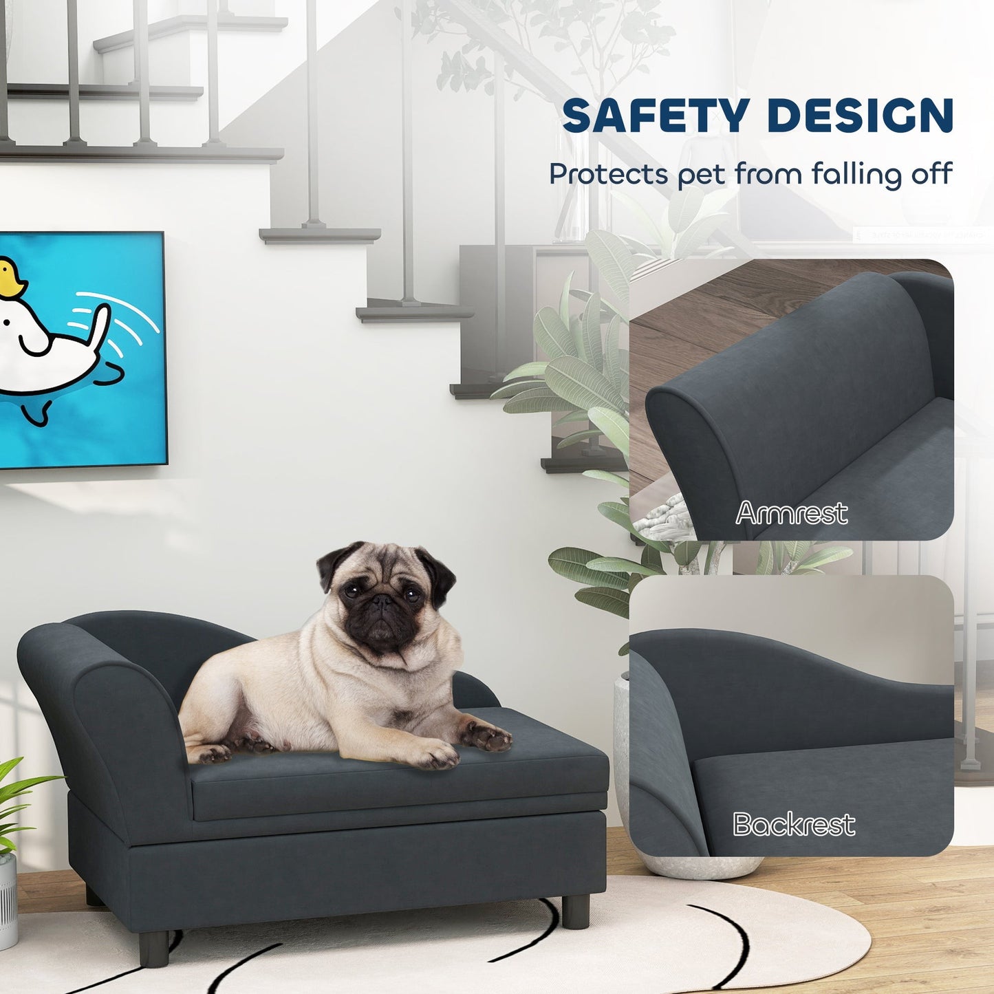 Dark Gray Sofa Dog Bed with Storage 750x490x165 mm