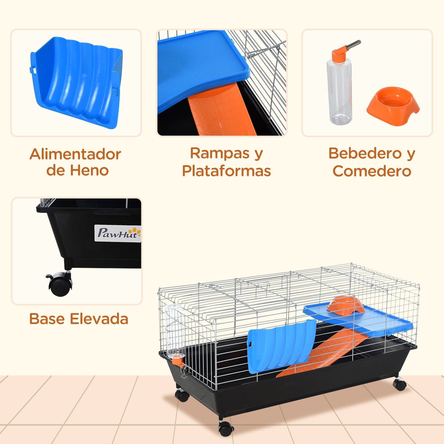 35L Black Metal Chinchilla Cage with Feeder and Ramp