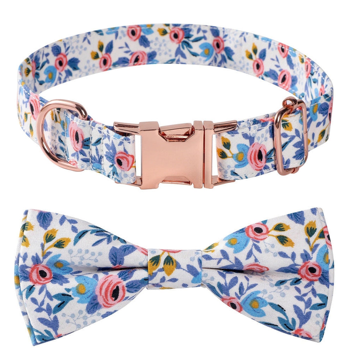 Cotton Floral Pattern Dog Collar with Rose Gold Buckle
