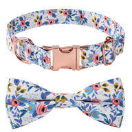 Cotton Floral Pattern Dog Collar with Rose Gold Buckle