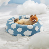 Lesure Round Jacquard Shaggy Plush Cat Bed with Anti Slip Bottom