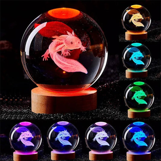 3D Axolotl Laser Engraved Crystal Ball Coloured Night Light,Girlfriend Classmate Wife Children Birthday Gift Home Decoration - Asmota