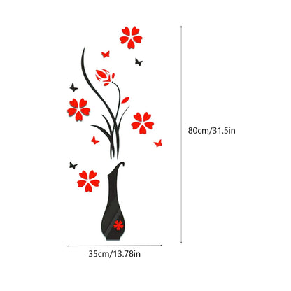 3D Wall Stickers, DIY Vase Flower Tree Crystal Arcylic 3D Wall Stickers Home Livingroom Bedroom Decoration 31.5x15.7 inches - Asmota