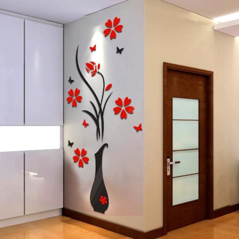 3D Wall Stickers, DIY Vase Flower Tree Crystal Arcylic 3D Wall Stickers Home Livingroom Bedroom Decoration 31.5x15.7 inches - Asmota