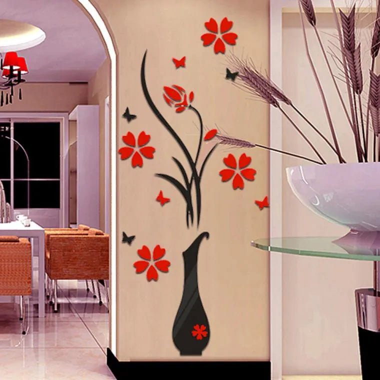 3D Wall Stickers, DIY Vase Flower Tree Crystal Arcylic 3D Wall Stickers Home Livingroom Bedroom Decoration 31.5x15.7 inches - Asmota