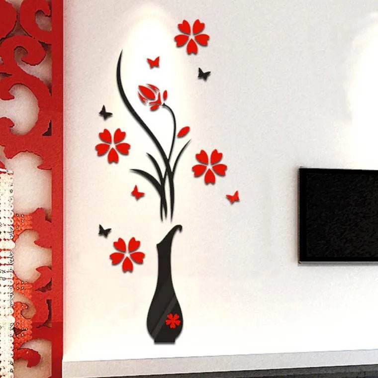 3D Wall Stickers, DIY Vase Flower Tree Crystal Arcylic 3D Wall Stickers Home Livingroom Bedroom Decoration 31.5x15.7 inches - Asmota