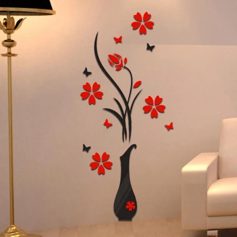 3D Wall Stickers, DIY Vase Flower Tree Crystal Arcylic 3D Wall Stickers Home Livingroom Bedroom Decoration 31.5x15.7 inches - Asmota