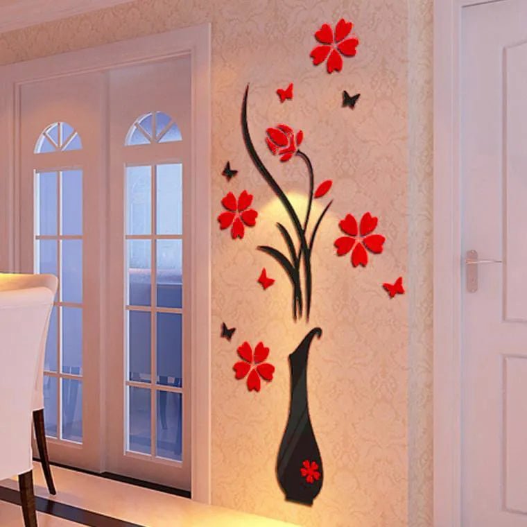 3D Wall Stickers, DIY Vase Flower Tree Crystal Arcylic 3D Wall Stickers Home Livingroom Bedroom Decoration 31.5x15.7 inches - Asmota