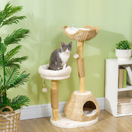 41 Inch Indoor Cat Tree with Wooden Scratching Posts and Condo Bed