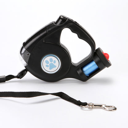 Retractable Dog Leash Equipped With Flashlight And Rubbish Bag Storage