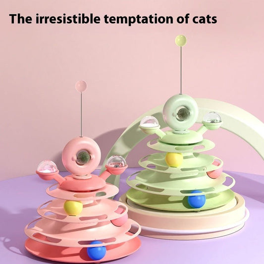 4 Levels Cat Toy Tower Turntable Roller Balls Toys Interactive Intelligence Pets Toys Training Track Puzzle Funny Games Accessories Pet Products - Asmota