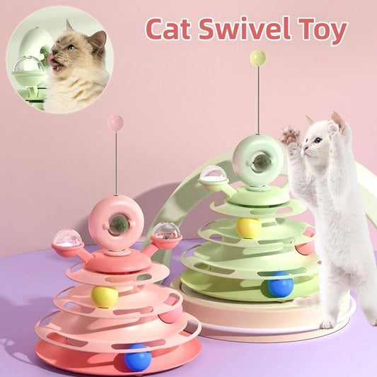 4 Levels Cat Toy Tower Turntable Roller Balls Toys Interactive Intelligence Pets Toys Training Track Puzzle Funny Games Accessories Pet Products - Asmota