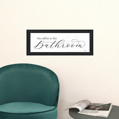 No Selfies in the Bathroom 2 Black Framed Print Bathroom Wall Art