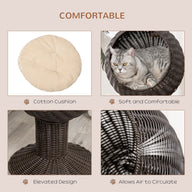 Elevated Rotatable Egg-Shaped Cat Bed with Woven Grass Cushion