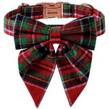 Christmas Dog Collar with Rose Gold Buckle and Plaid Pattern
