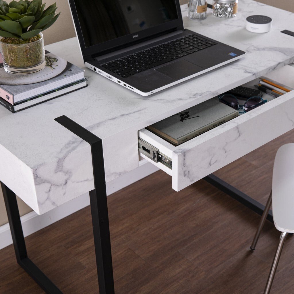 45" White and Black Writing Desk - Asmota