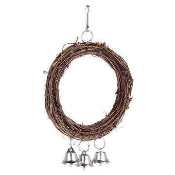 Wood and Metal Parrot Swing for Birds with Hanging Hook and Bells