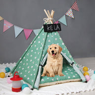 Green Cotton Teepee Dog Tent Bed with Optional Cushion