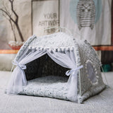 Semi-Enclosed Soft Cloth Dog Bed in Floral and Solid Colors