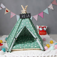 Green Cotton Teepee Dog Tent Bed with Optional Cushion