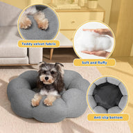 Fluffy Teddy Sherpa Round Donut Dog Bed with Raised Rim