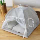 Semi-Enclosed Soft Cloth Dog Bed in Floral and Solid Colors