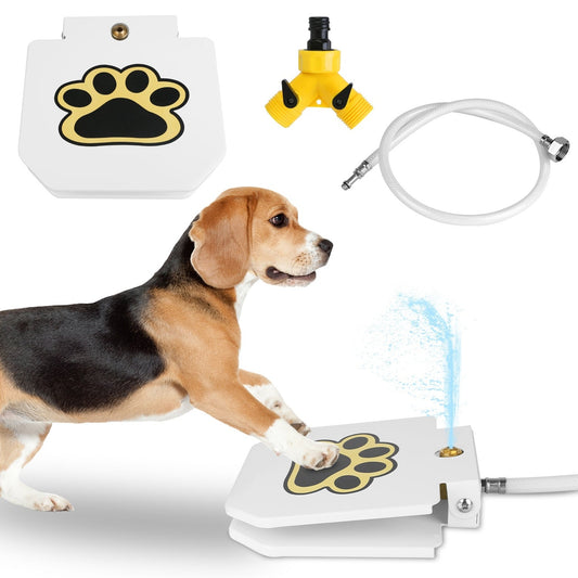 Step-On Activated Dog Water Fountain with Paw Pedal Valve White