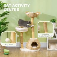 41 Inch Indoor Cat Tree with Wooden Scratching Posts and Condo Bed