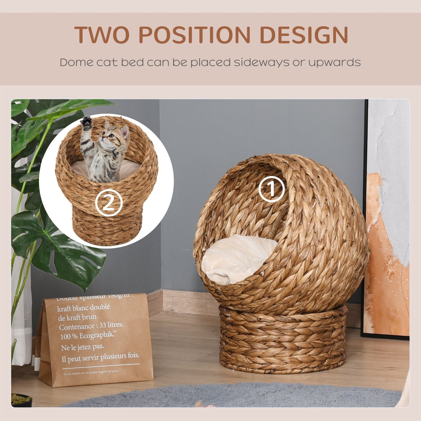 Handwoven Elevated Wicker Cat Bed with Egg Chair Basket Design