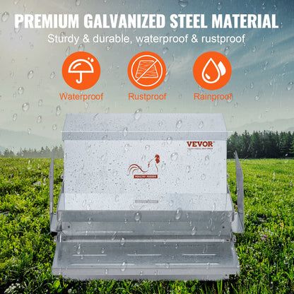 Automatic Chicken Feeder, 11.3kg Capacity Feeds 10 Chickens Up To 11 Days, Galvanized Steel Poultry Feeder