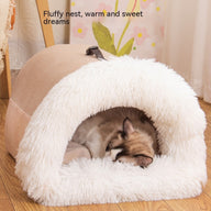 Striped Plush Semi-Enclosed Portable Dog Nest Bed
