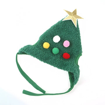 Christmas Tree Dog Hat with Colorful Pom-Poms
