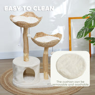 37 Inch Cream White Cat Tree with Wooden Scratching Posts & Condo Beds