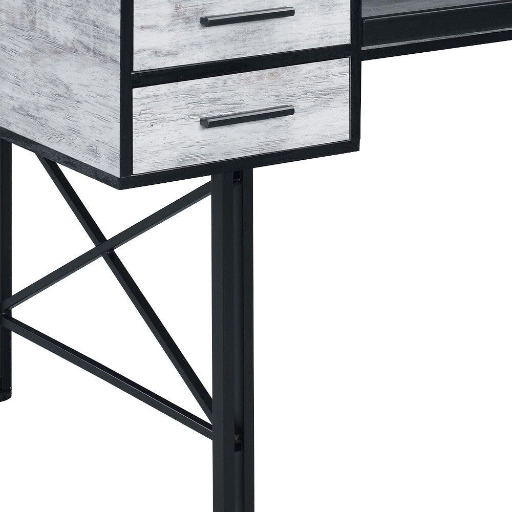 59" Antiqued White and Black Computer Desk With Five Drawers - Asmota