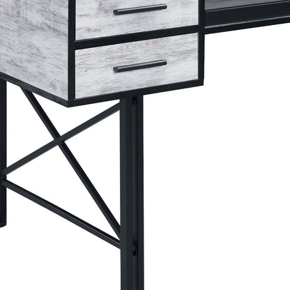 59" Antiqued White and Black Computer Desk With Five Drawers - Asmota