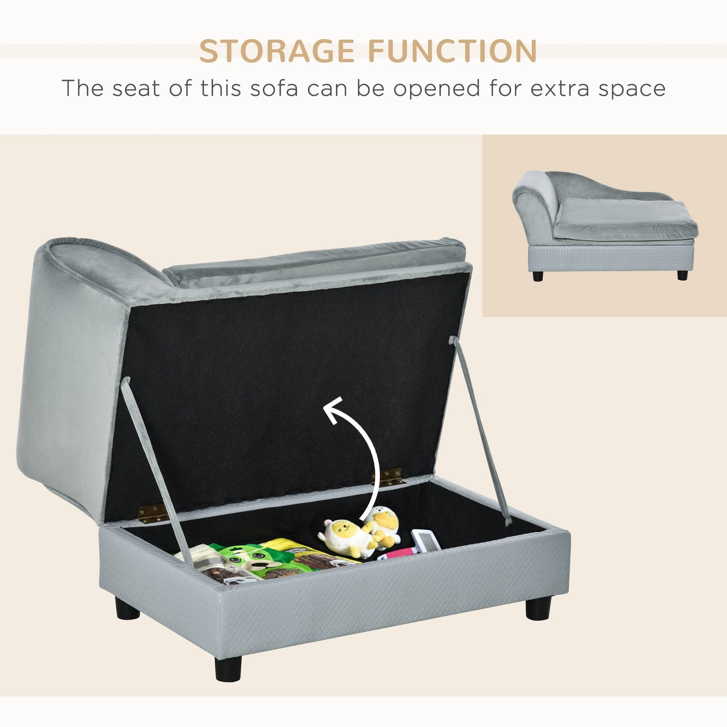 Luxury Small Dog Couch Bed with Hidden Storage & Foam Cushion