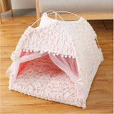 Semi-Enclosed Soft Cloth Dog Bed in Floral and Solid Colors