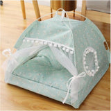 Semi-Enclosed Soft Cloth Dog Bed in Floral and Solid Colors