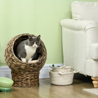 Handwoven Elevated Cat Bed Wicker Egg Chair with Cushion